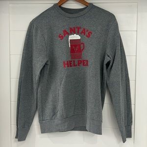 Old Navy Gray Sweater Teens Boys Size Small Santa’s Helper print Warm